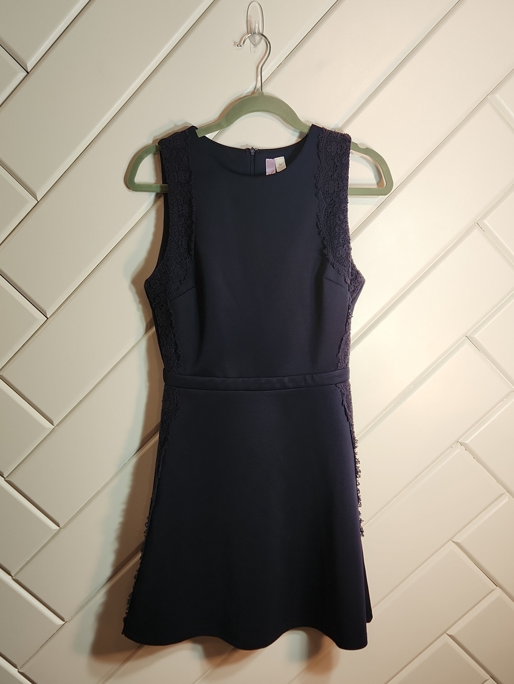 Alya Navy Lace-Panel Fit & Flare Midi Dress